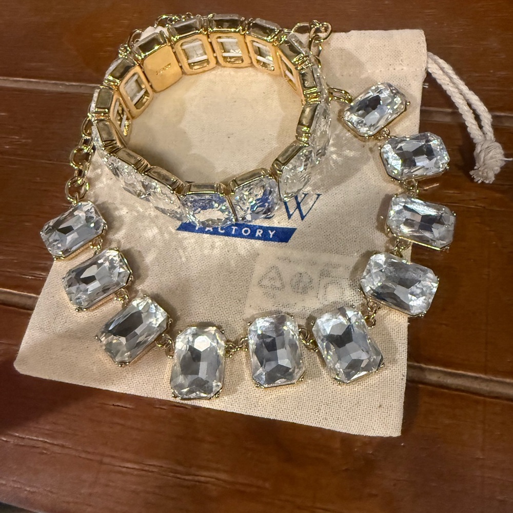 J. Crew Factory gold and glamorous necklace and bracelet